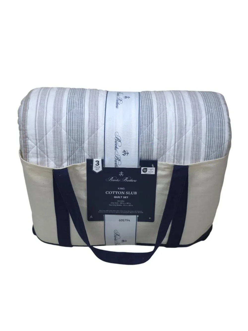 Brooks Brothers King Cotton Slub Quilt Set 3-Piece Quilt & 2 Shams Comforter